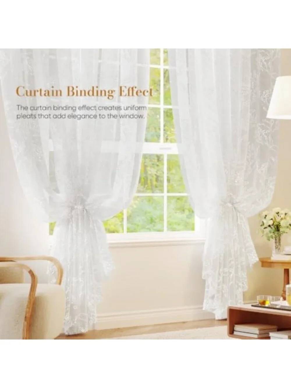 3D Floral Lace Curtains Set - Semi-Sheer Light Filtering Drapes, 96